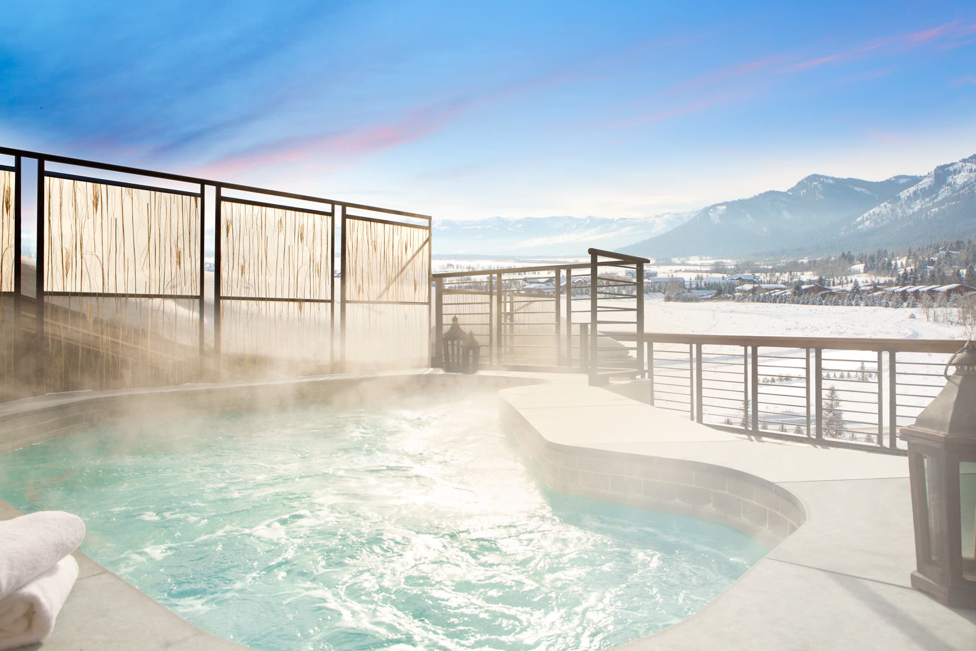 The rooftop hot tub is one of the amenities at Hotel Terra in Jackson Hole, Wyoming