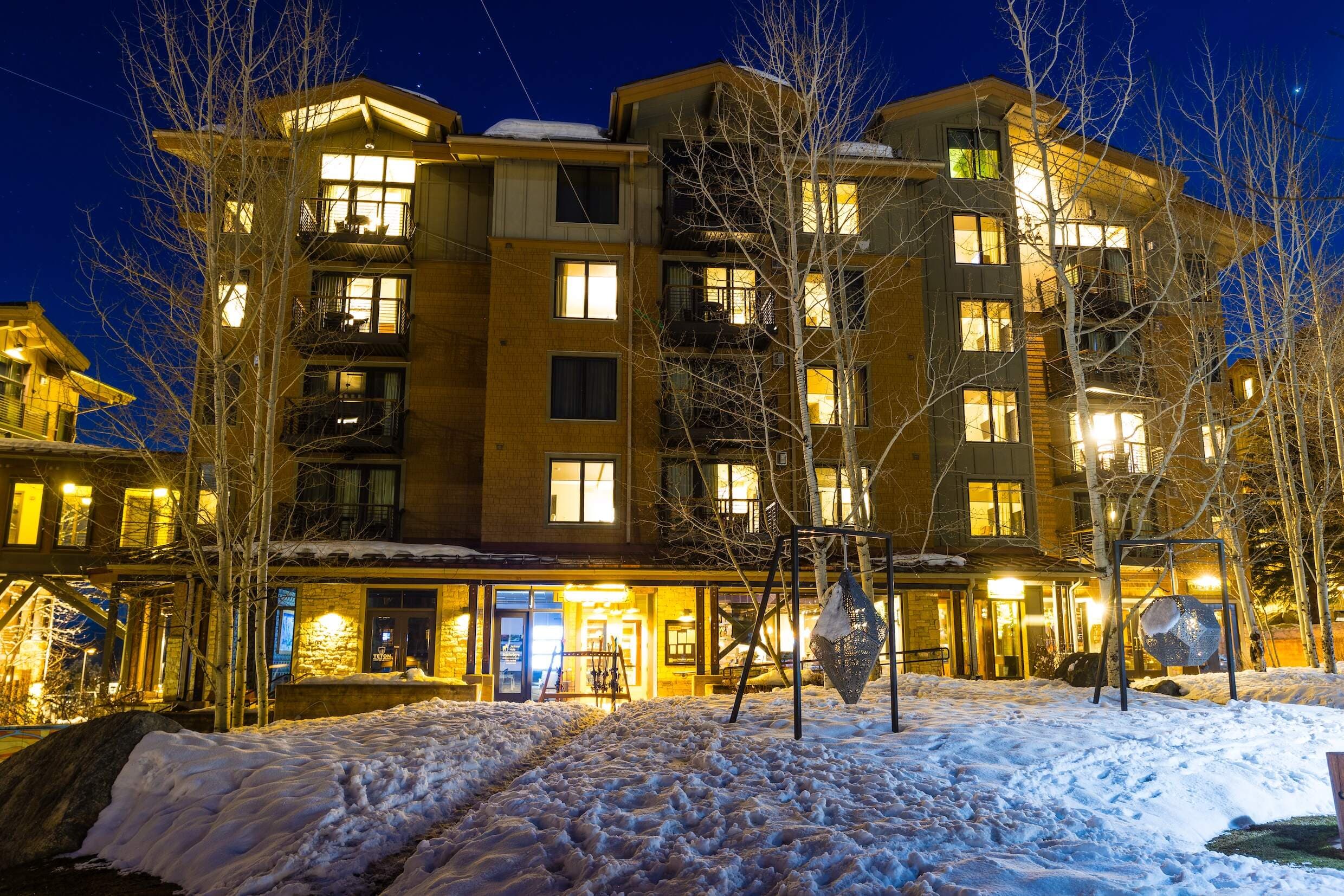 Exterior picture of Hotel Terra Jackson Hole property in Winter in Wyoming.