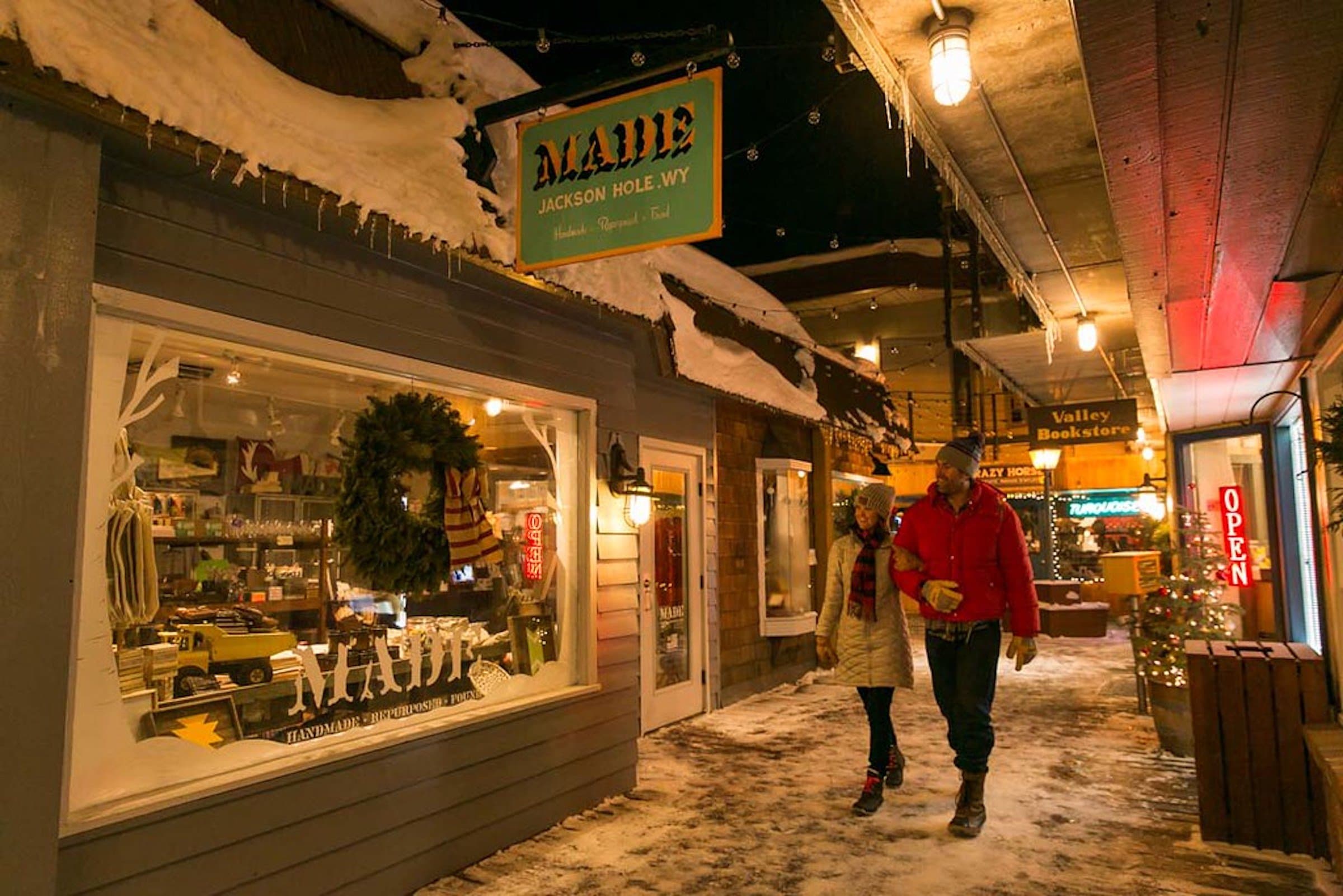 A couple shopping outside of MADE in the Town of Jackson