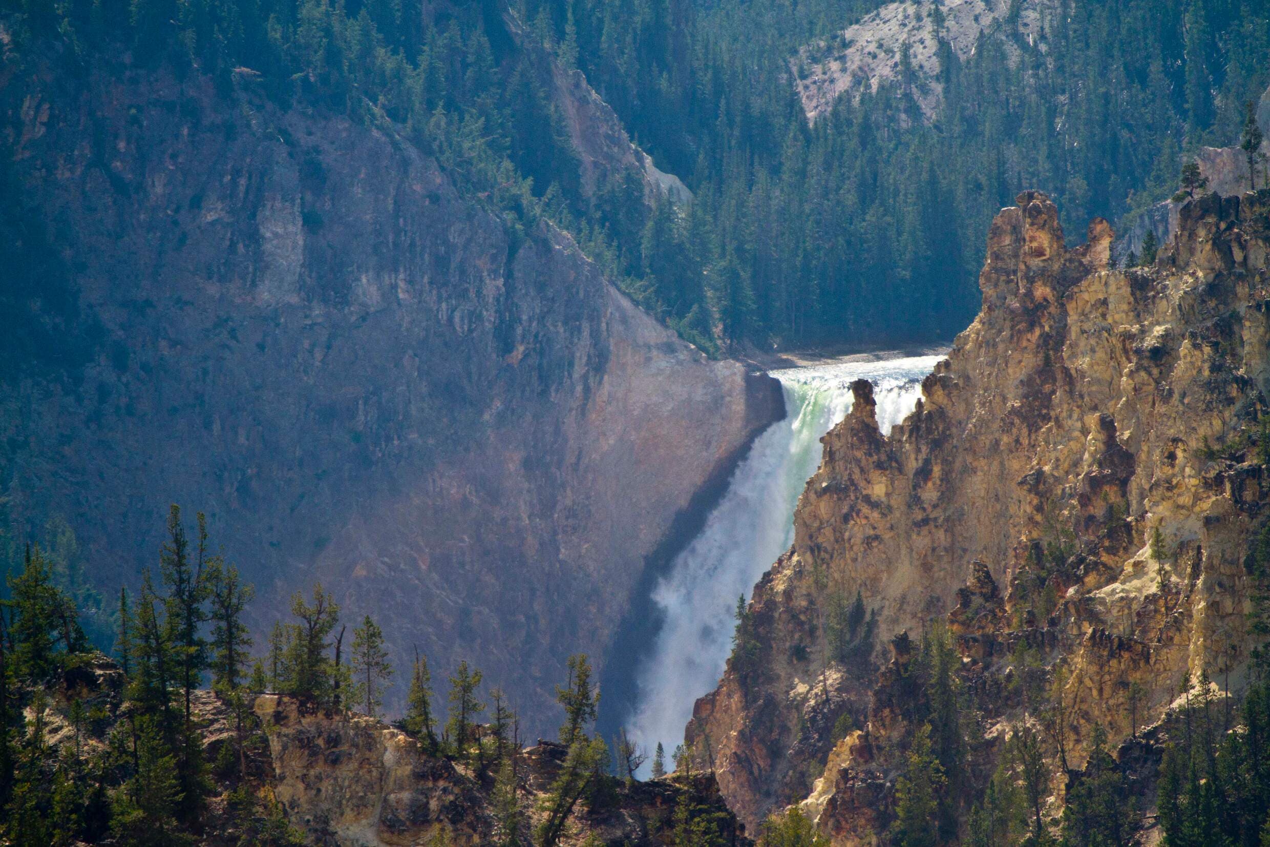 An epic view of a waterfall in Yellowstone National Park in Wyoming.