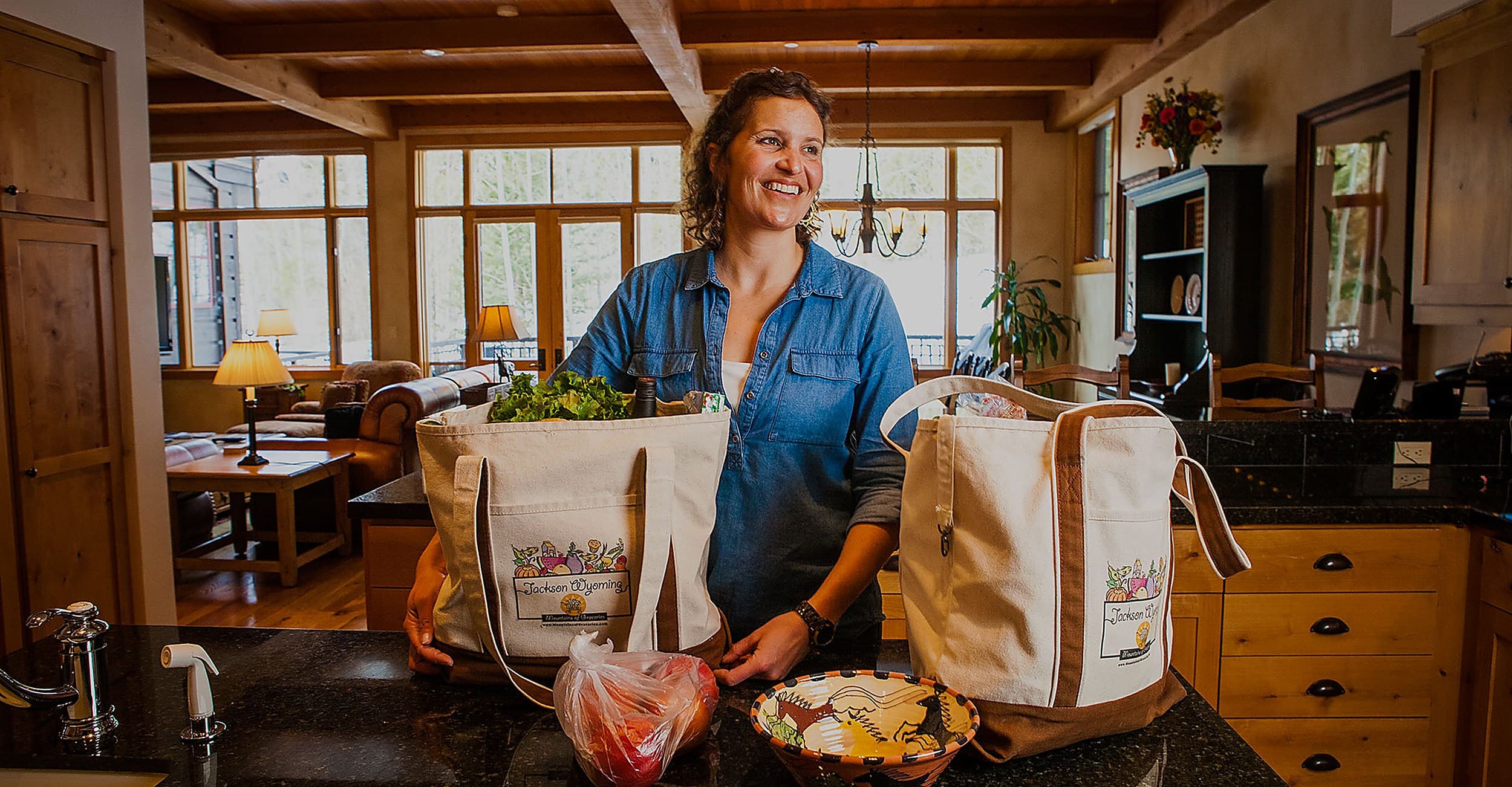 Pre-arrival grocery delivery to a suite kitchen at Hotel Terra Jackson Hole in Teton Village, Wyoming.