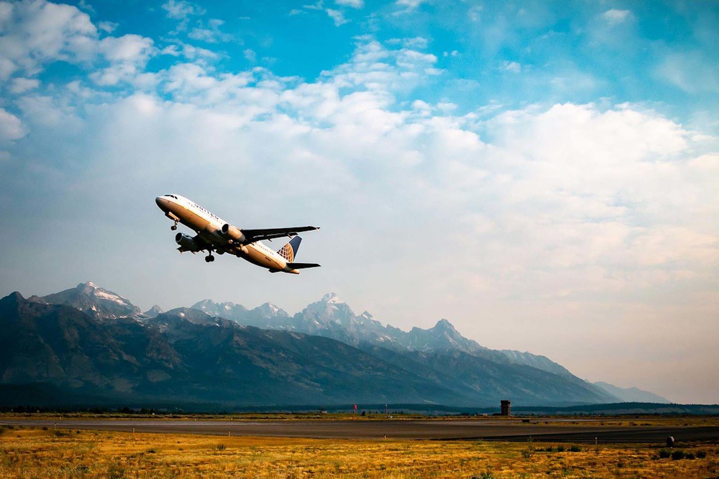 A plane taking off from Jackson Hole, Wyoming