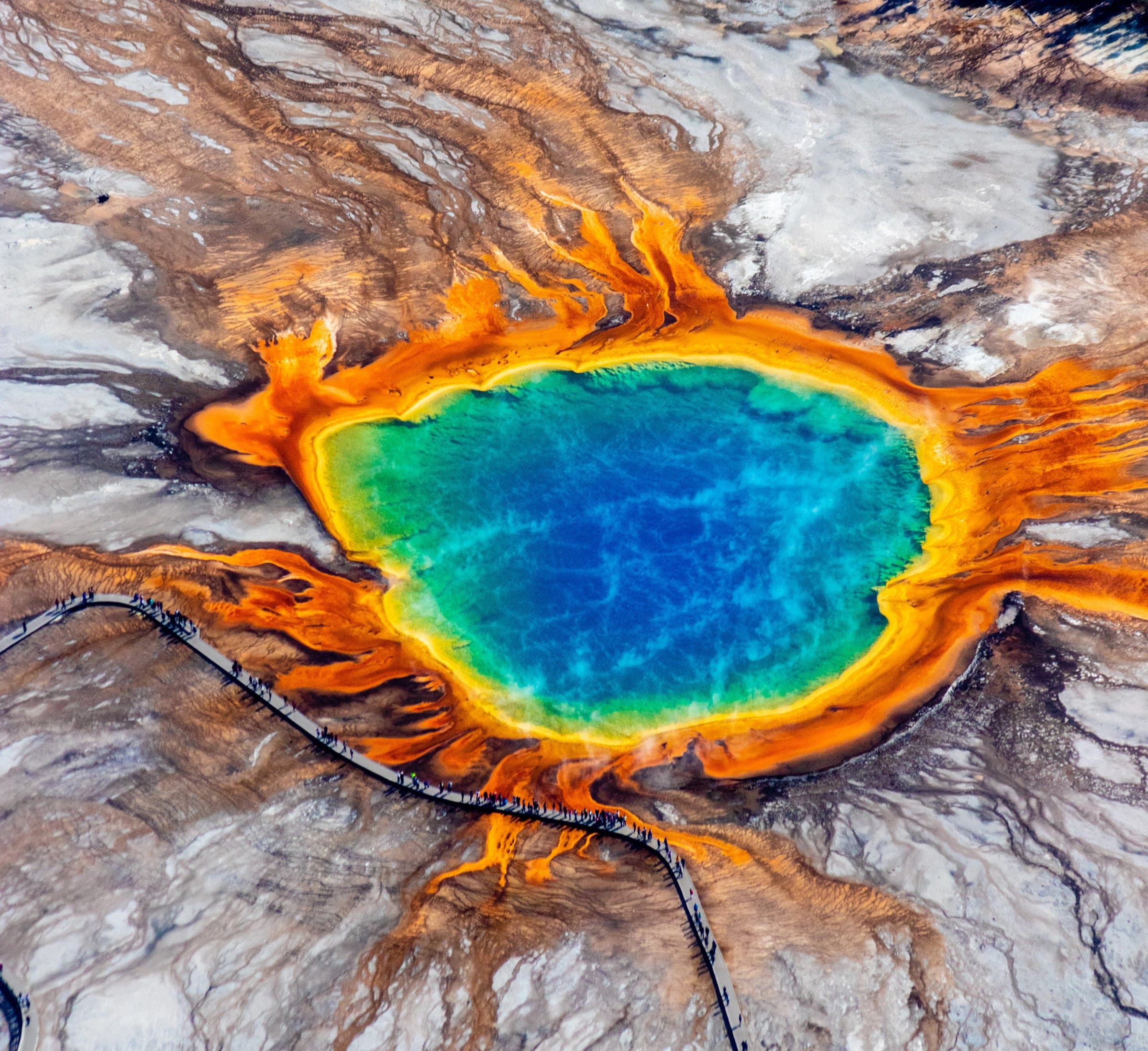 An overhead of a geyser at Yellowstone National Park