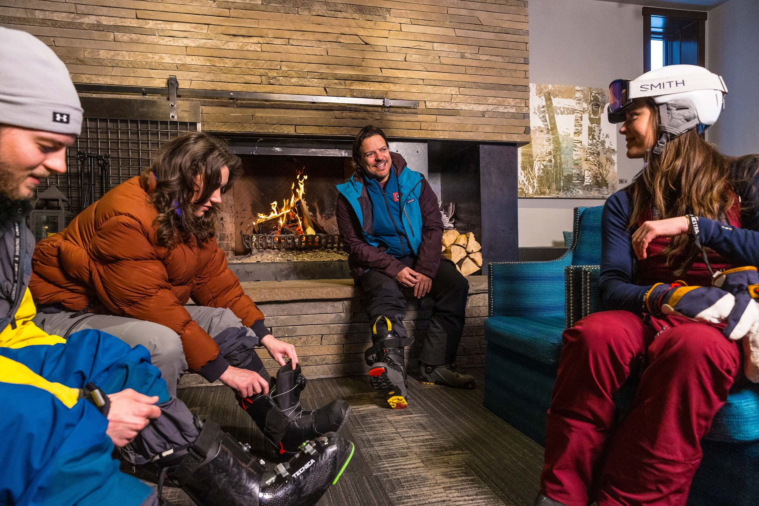 Skiers Putting On Their Gear