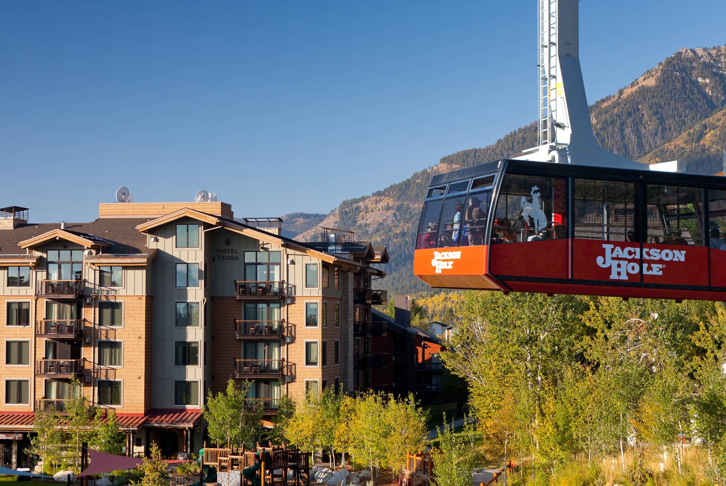 The Jackson Hole Tram In Front Of Hotel Terra