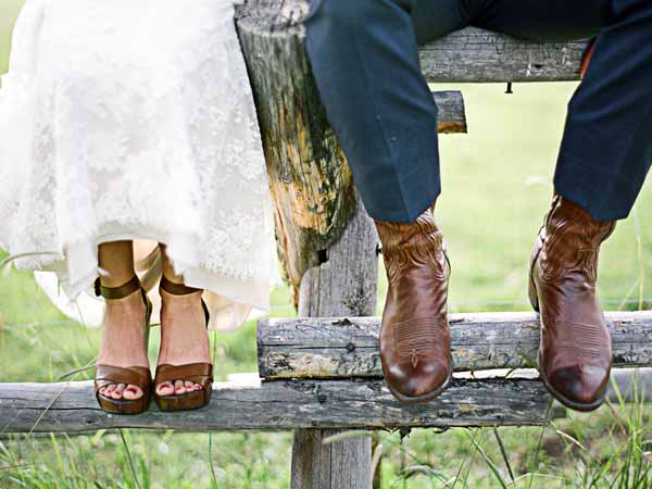 Bride And Groom Wearing Boots.