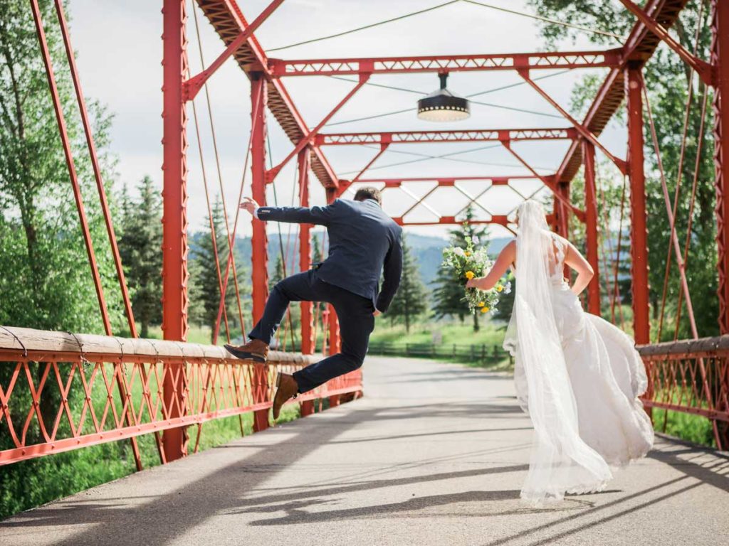 Wedding Couple On Bridge in Jackson Hole, WY
