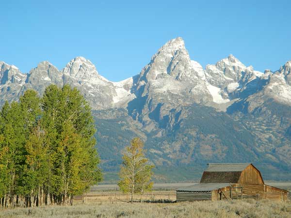 Barn with the tetons in the background.