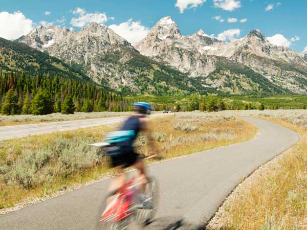 Biking on a pathway.