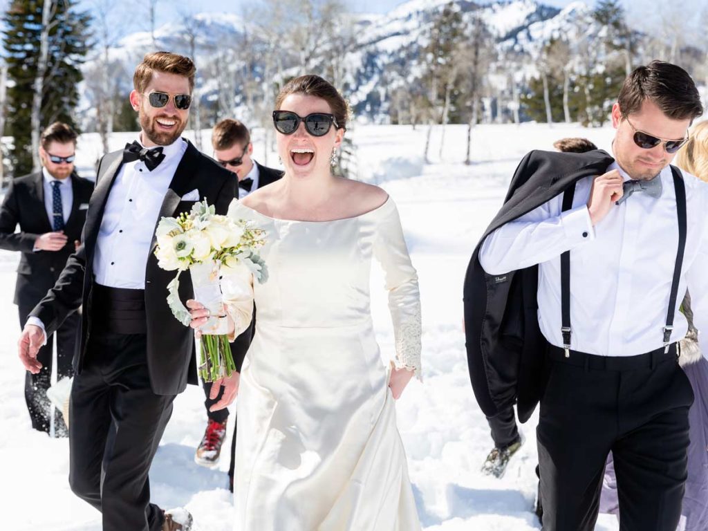 Wedding party in the snow.
