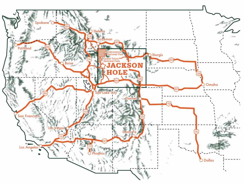 Driving map to Jackson Hole.