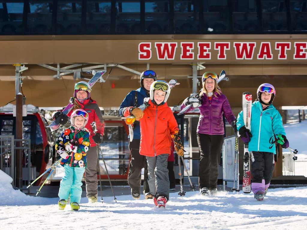 Family about to go skiing