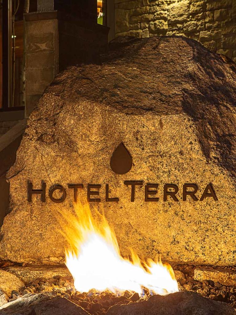 Hotel Terra entrance sign.