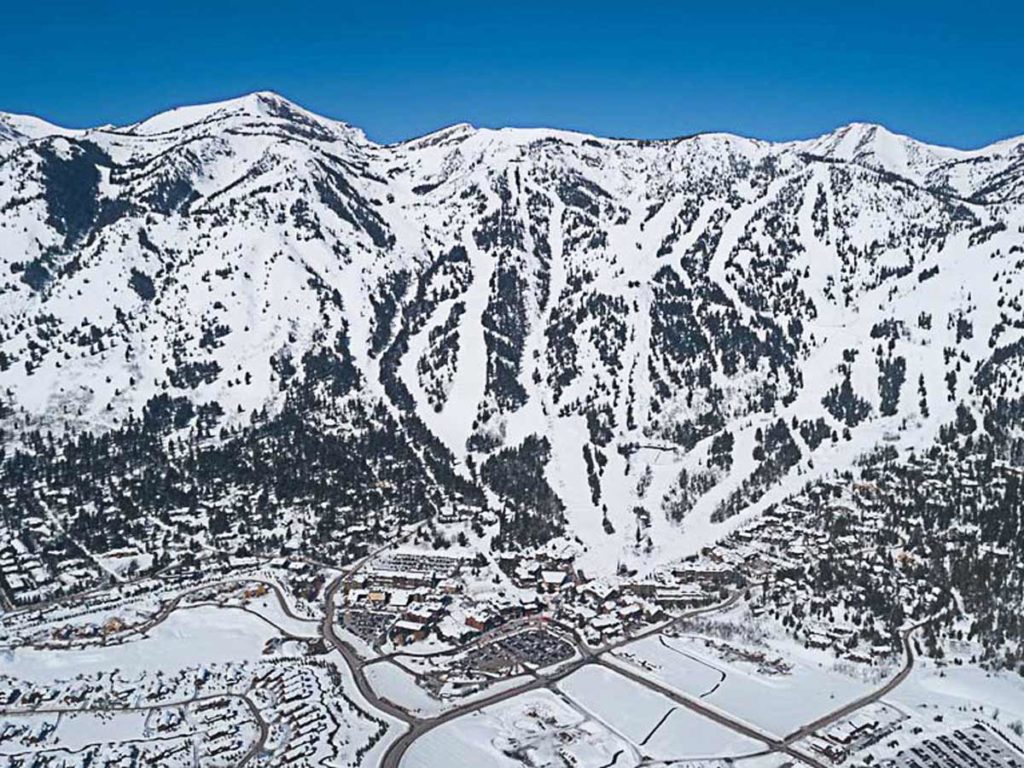 Aerial view of Jackson Hole and the ski runs.
