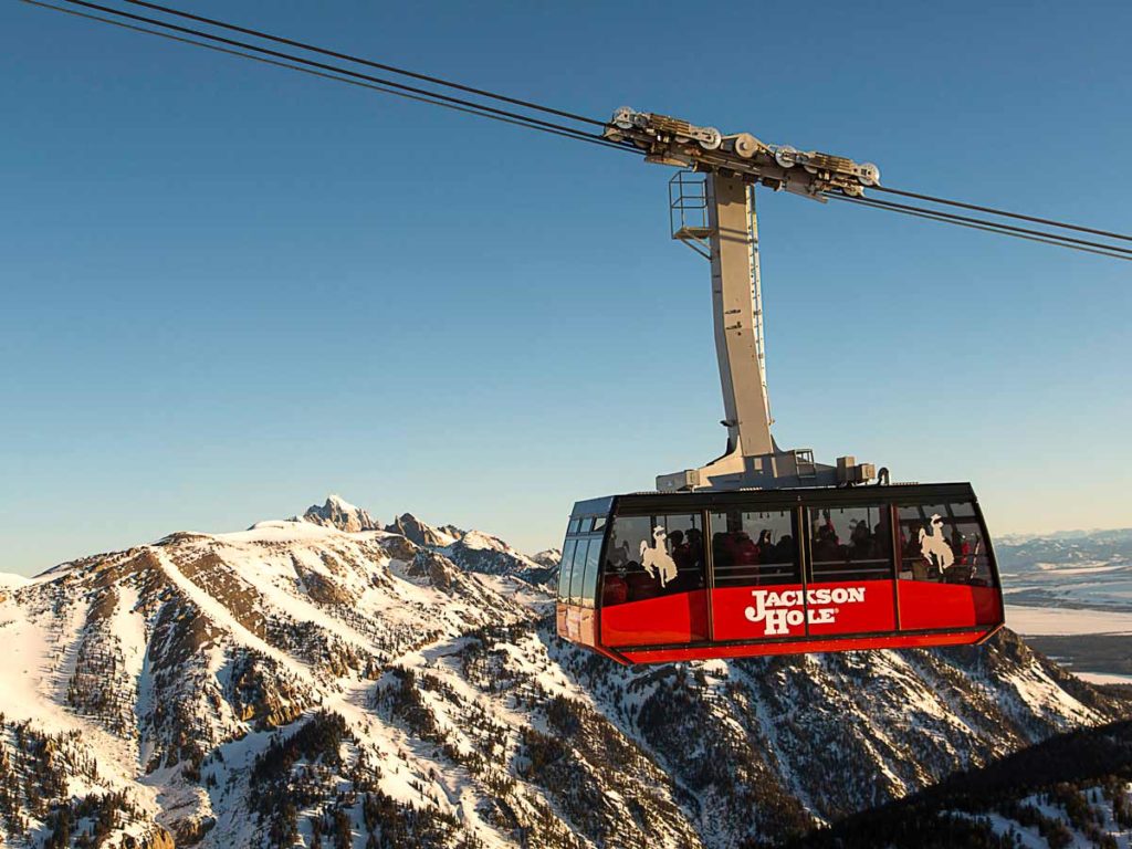 Jackson Hole tram in the snow.