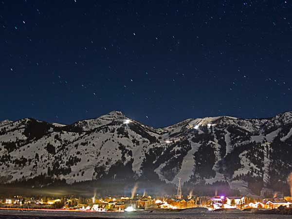 Teton Village at night under the stars.