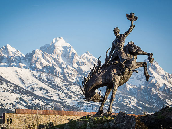 Cowboy Statue By The Tetons.