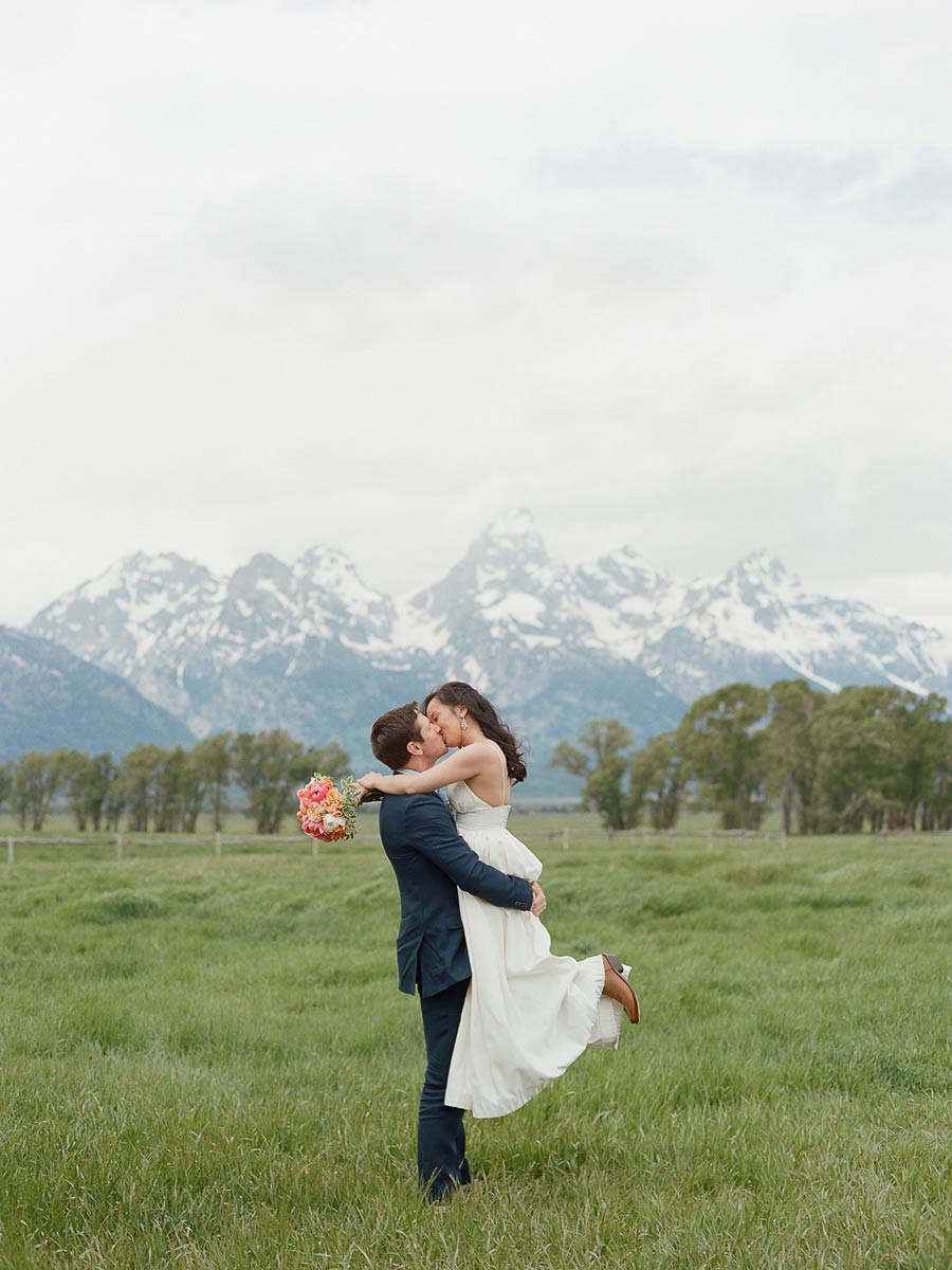 Bride And Groom In Front Of The Tetons.